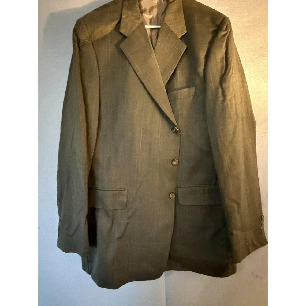 Chaps Ralph Lauren Blazer Sport Coat Mens 48 Green Wool Herringbone Tweed Jacket